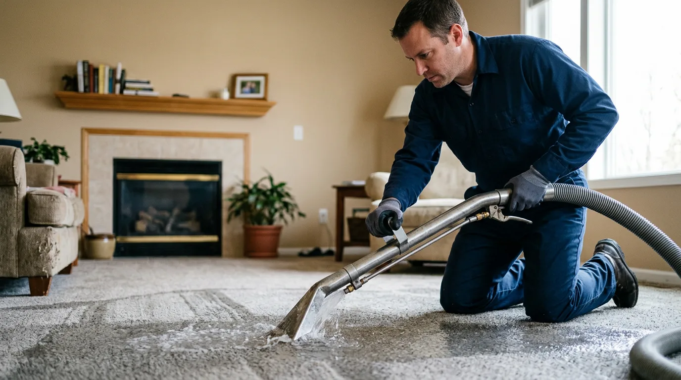 Water damage restoration technician working near Moran, MI